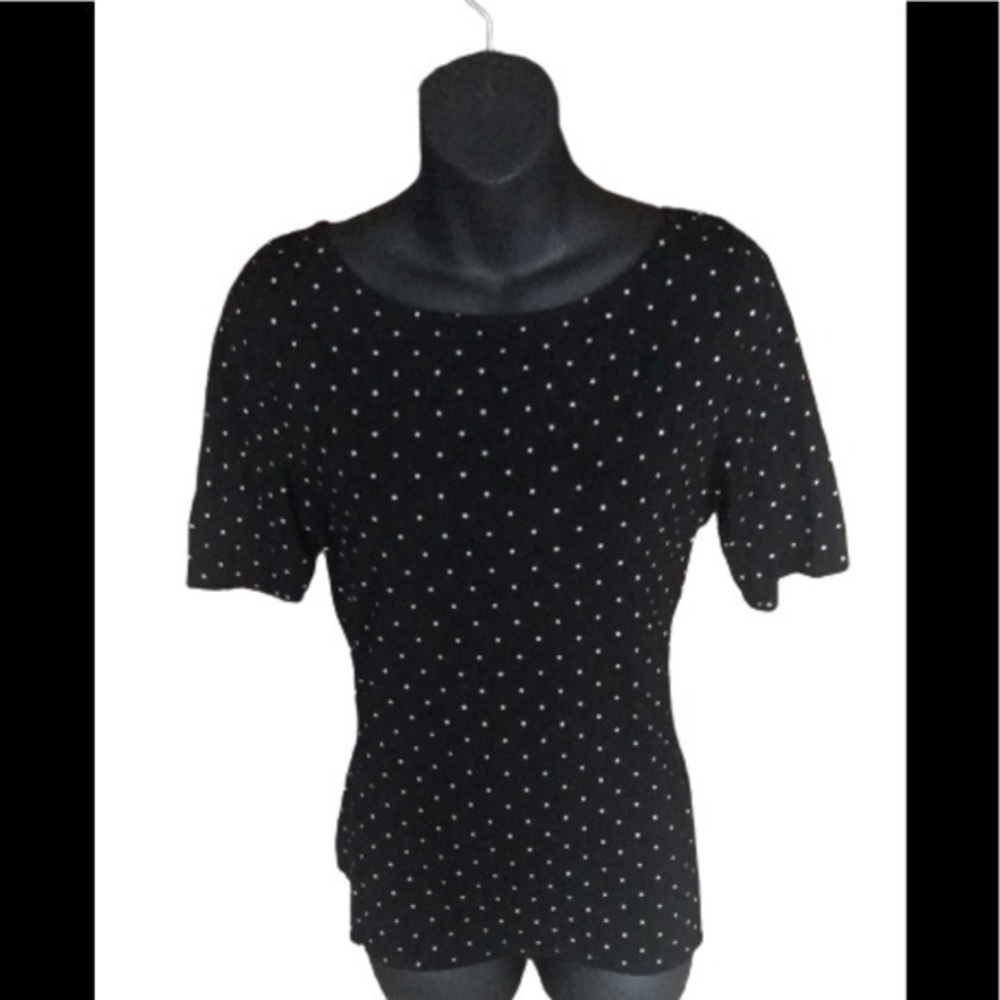 White House Black Market short sleeve black top with white polka dots size M